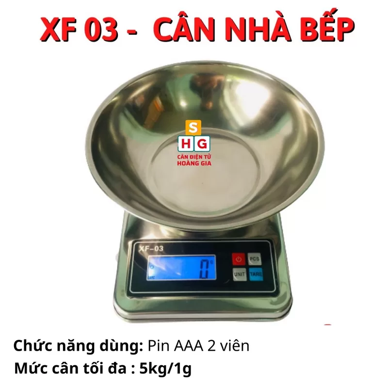 Cân điện tử nhà bếp 5kg XF-03 (BSK) - Tặng Tô INOX - Cân điện tử Hoàng Gia | Uy tín 10+ năm, Uy Tín, Giá Tốt Cân điện tử nhà bếp XF-03 tặng tô inox 1kg 2kg 3kg 5kg