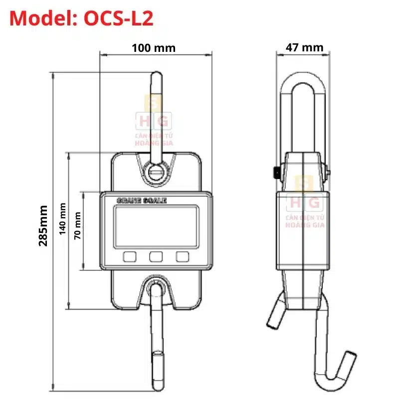 Cân treo điện tử 300kg OCS L2 - Chính Hãng Công Ty - Cân điện tử Hoàng Gia | Uy tín 10+ năm, Uy Tín, Giá Tốt Kích thước cân treo điện tử OCS L2