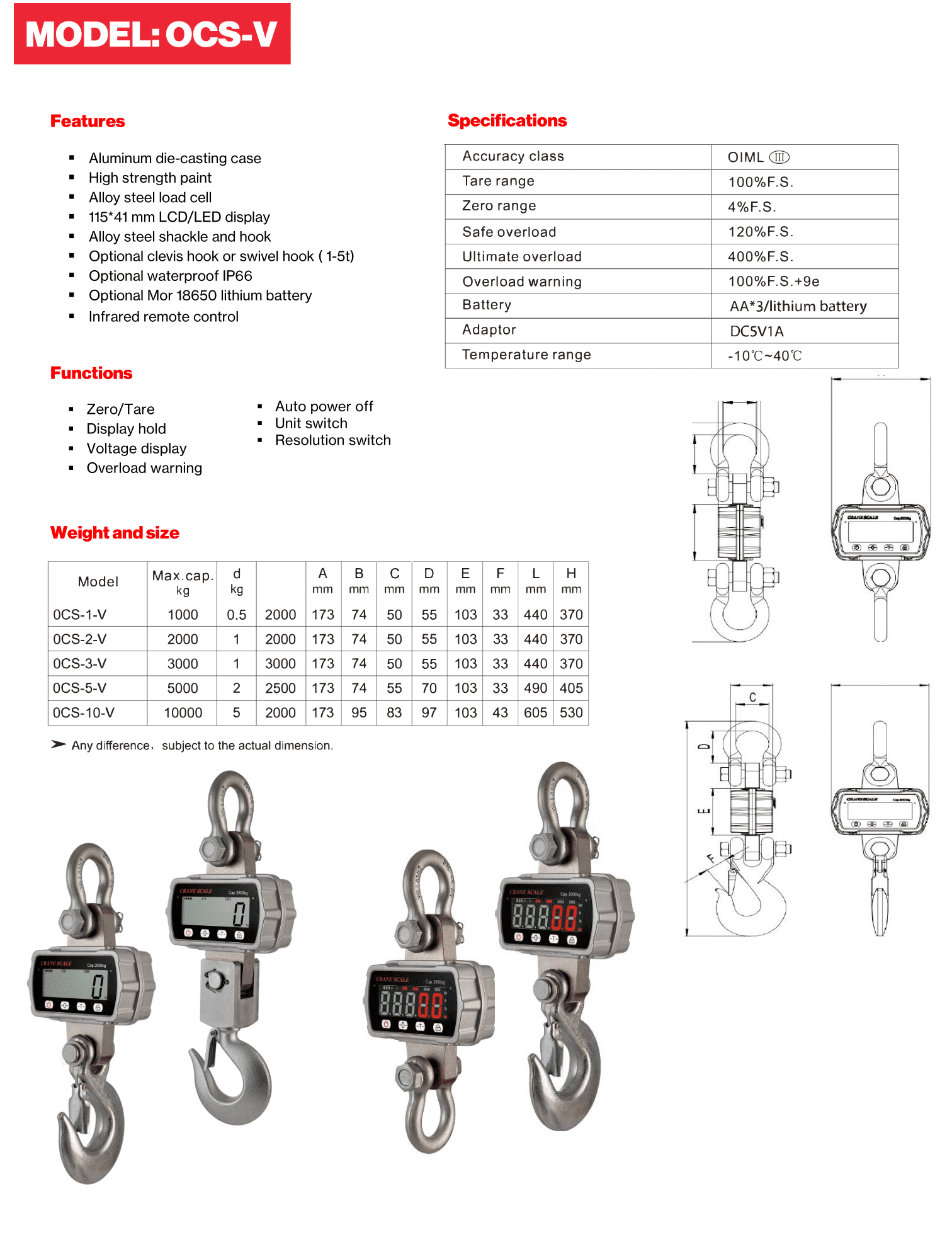 Cân Treo Điện Tử OCS V-3T (3 Tấn) – Chính Hãng - Cân điện tử Hoàng Gia | Uy tín 10+ năm, Uy Tín, Giá Tốt Datasheet cân treo điện tử OCS V