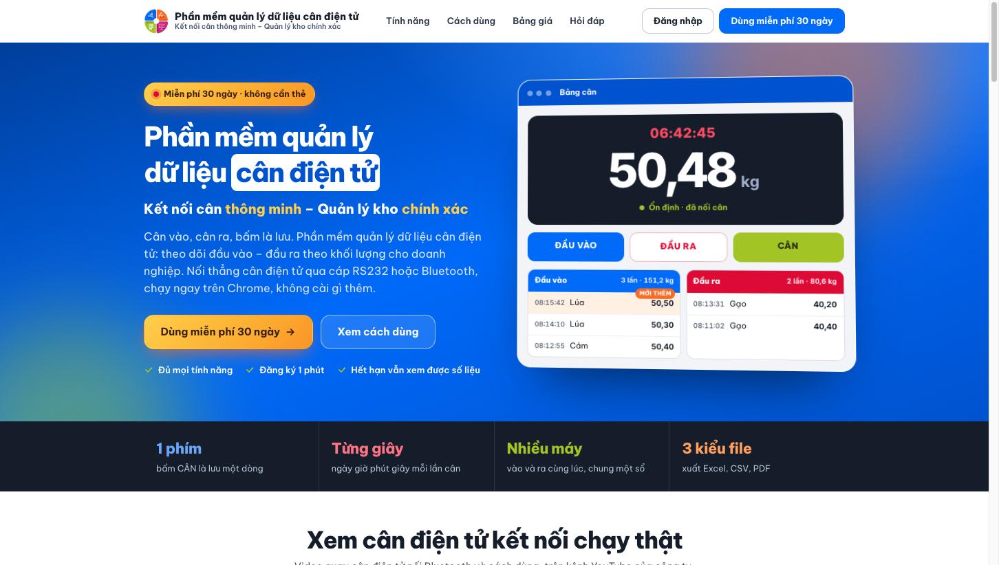 Phần mềm quản lý dữ liệu cân điện tử của Cân Điện Tử Hoàng Gia